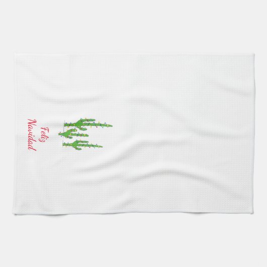 Feliz Navidad Desert Südwest Weihnachtskaktus Geschirrtuch (Horizontal)