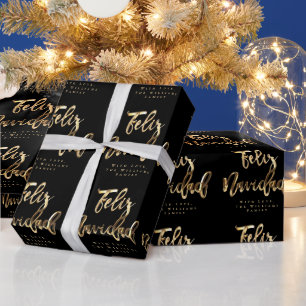Feliz Navidad Elegant Black and Gold Script Chic H Geschenkpapier