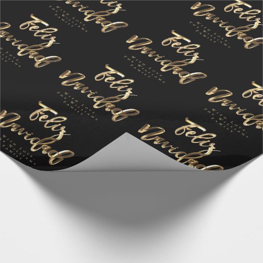 Feliz Navidad Elegant Black and Gold Script Chic H Geschenkpapier (Ecke)