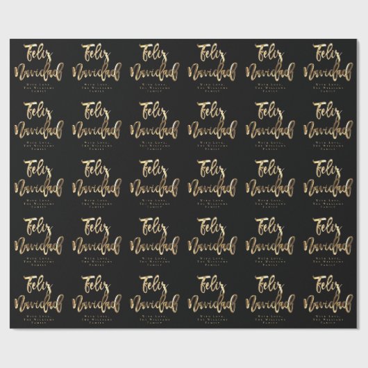 Feliz Navidad Elegant Black and Gold Script Chic H Geschenkpapier (Flach)