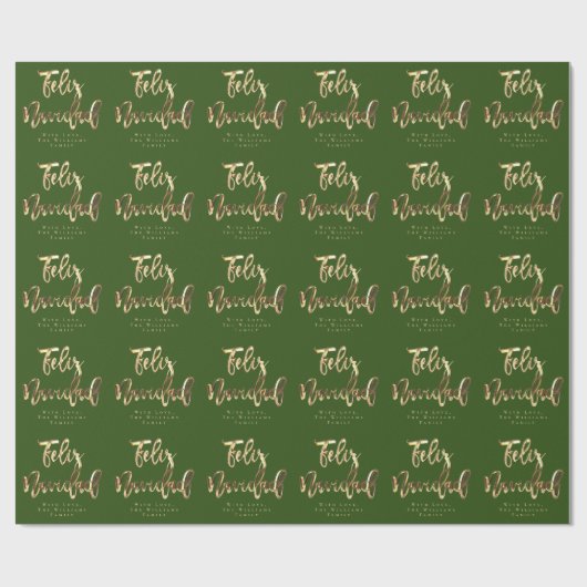 Feliz Navidad Elegant Green und Gold Script Geschenkpapier (Flach)