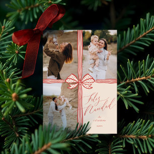 Feliz Navidad Elegant Holiday Bow Foto Collage Feiertagskarte