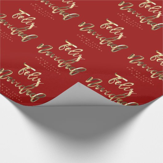 Feliz Navidad Elegant Rot- und Gold-Script Geschenkpapier (Ecke)