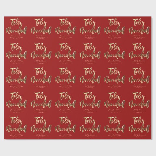 Feliz Navidad Elegant Rot- und Gold-Script Geschenkpapier (Flach)