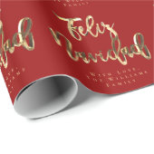 Feliz Navidad Elegant Rot- und Gold-Script Geschenkpapier (Rolleneckpunkt)