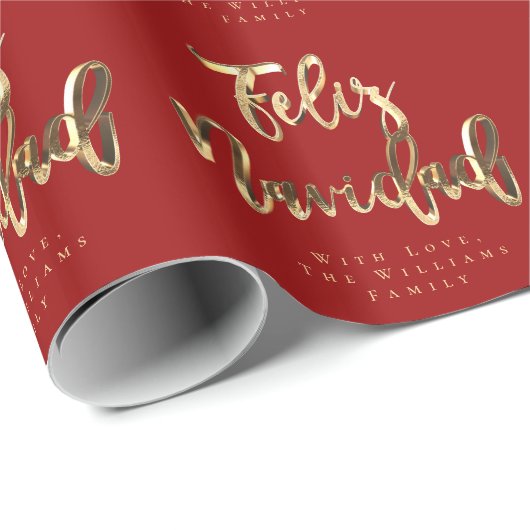 Feliz Navidad Elegant Rot- und Gold-Script Geschenkpapier (Rolleneckpunkt)