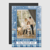 Feliz Navidad Elegante Azul Tarjeta de Iman Magnetkarte (Vorne/Hinten)