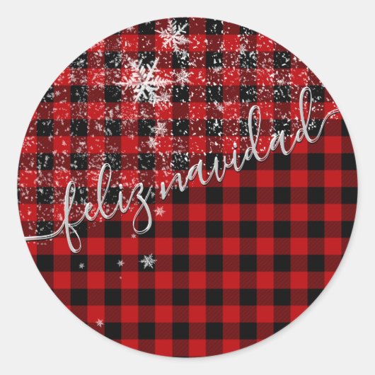 Feliz Navidad En Escritura Manuscrita Nevando Runder Aufkleber (Vorderseite)