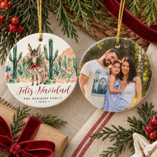 Feliz Navidad Esel-Familienfoto-Ornament Keramik Ornament