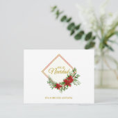 Feliz Navidad Español con Flor de Pascua y Acebo Postkarte (Stehend Vorderseite)