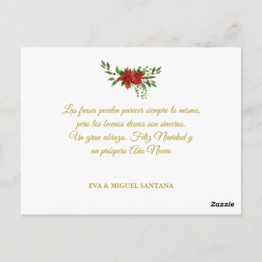 Feliz Navidad Español con Flor de Pascua y Acebo Postkarte (Rückseite)