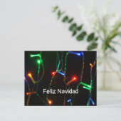 "Feliz Navidad" - farbenfrohe Weihnachtsbeleuchtun Postkarte (Stehend Vorderseite)