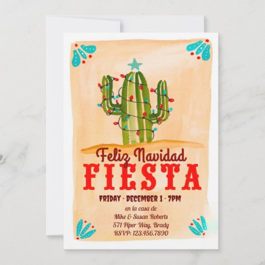 Feliz navidad Fiesta Cactus on Chalkboard Invitati Einladung (Vorderseite)