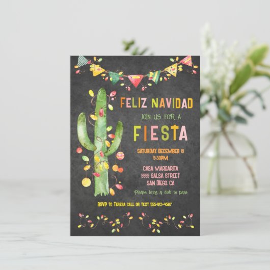 Feliz navidad Fiesta Cactus watercolor Einladung (Stehend Vorderseite)