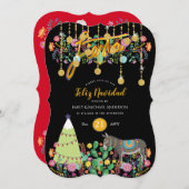 Feliz Navidad Fiesta Einladung von Folk Blume Burr (Vorne/Hinten)