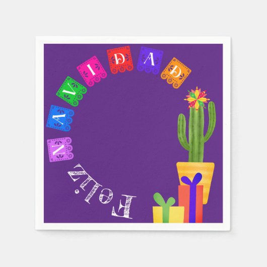 Feliz Navidad Fiesta Green Cactus on Lila Serviette (Vorderseite)