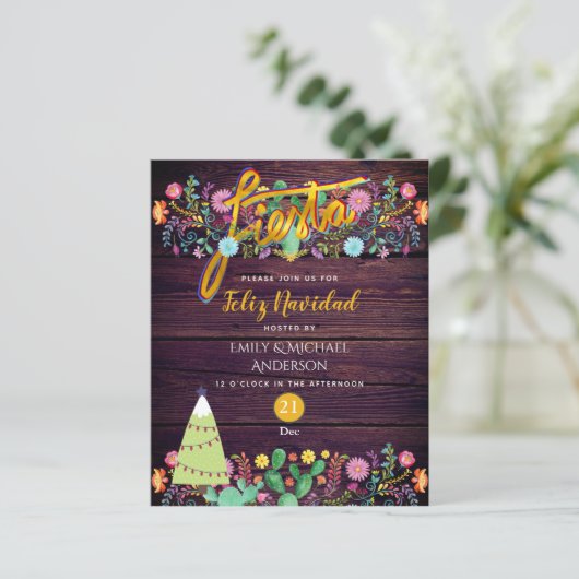 Feliz Navidad Fiesta Lila Goldbudget Kacti Folk (Stehend Vorderseite)