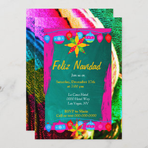 Feliz Navidad Fiesta on Pink & Green Sarape Einladung