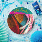 Feliz Navidad Fiesta on Pink & Green Sarape Pappteller (Party)