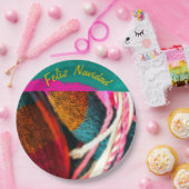Feliz Navidad Fiesta on Pink & Green Sarape Pappteller (Party)
