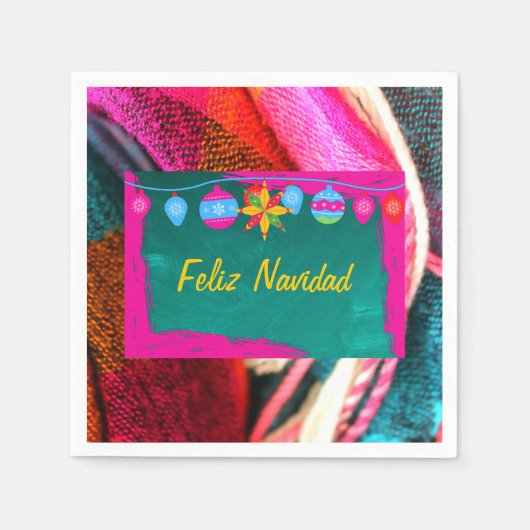 Feliz Navidad Fiesta on Pink & Green Sarape Serviette (Vorderseite)