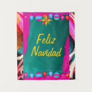 Feliz Navidad Fiesta on Pink & Green Wandteppich