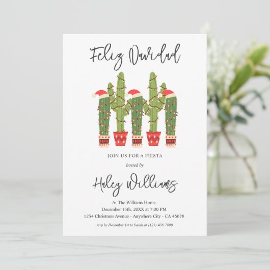 Feliz navidad Fiesta Watercolor Cactus Christmas Einladung (Stehend Vorderseite)
