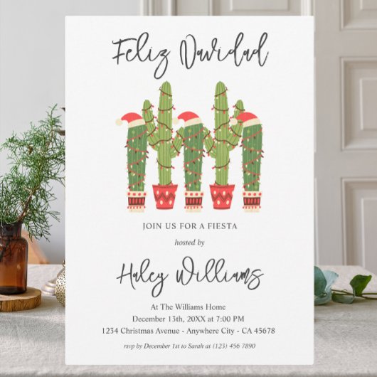 Feliz navidad Fiesta Watercolor Cactus Christmas Einladung