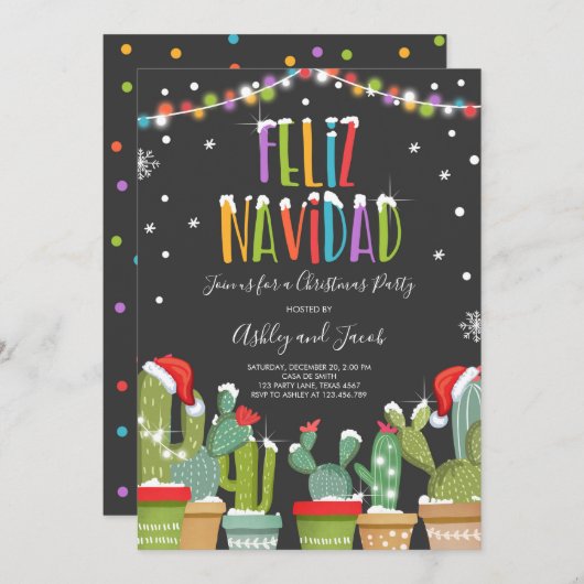 Feliz Navidad Fiesta Weihnachtszeit-Party Einladun Einladung (Vorne/Hinten)