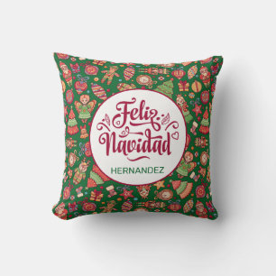 Feliz Navidad Folk Art Green Personalisiert Kissen