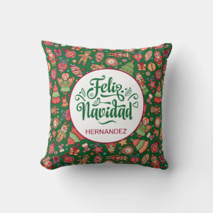 Feliz Navidad Folk Art Green Personalisiert Kissen