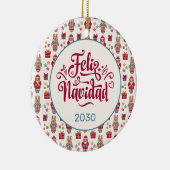 Feliz Navidad Folk Santa Reindeer Cream Custom Keramik Ornament (Rechts)