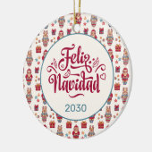 Feliz Navidad Folk Santa Reindeer Cream Custom Keramik Ornament (Links)