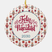 Feliz Navidad Folk Santa Reindeer Cream Custom Keramik Ornament (Hinten)