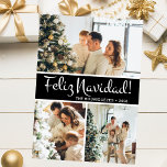Feliz Navidad Foto Collage Feiertagskarte<br><div class="desc">Diese fantastische 3-Foto-Urlaubskarte mit "Feliz Navidad!" in einem modernen Script-Schriftart und Ihrem Familiennamen und Jahr in einem feinen,  klassischen Schriftart,  sowohl in Weiß als auch Schwarz,  mit einem passenden Rücken,  ist ideal für den Versand an Ihre Familie und Freunde. Jeder wird Liebe bekommen neue Fotos Ihrer Familie!</div>