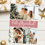 Feliz Navidad Foto Collage Feiertagskarte<br><div class="desc">Diese fantastische 3-Foto-Urlaubskarte mit "Feliz Navidad!" in einem modernen Script-Schriftart und Ihrem Familiennamen und Jahr in einem sauberen,  klassischen Schriftart,  sowohl in Weiß auf staubige Rose mit einem passenden Rücken ist ideal für den Versand an Ihre Familie und Freunde. Jeder wird Liebe bekommen neue Fotos Ihrer Familie!</div>