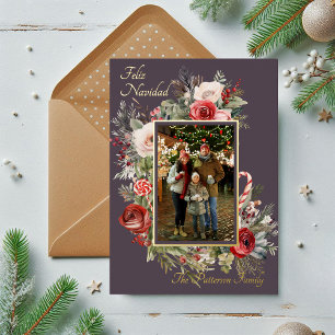 Feliz Navidad Foto Floral Foil Folien Feiertagskarte