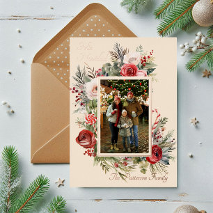 Feliz Navidad Foto Floral Foil Folien Feiertagskarte