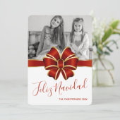 Feliz Navidad Foto Red Bow Gold Trimm Weihnachten (Stehend Vorderseite)