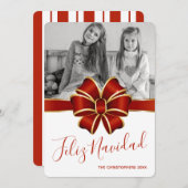 Feliz Navidad Foto Red Bow Gold Trimm Weihnachten (Vorne/Hinten)