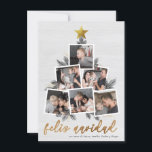 Feliz Navidad | Fotos forma del árbol de Navidad Feiertagskarte<br><div class="desc">Celebra la Navidad con esta moderna tarjeta con foto. Un festivo krankño de tarjeta navideña que include seis de tus fotos favoritas dispuestas en forma de árbol de Navidad acentuado con ramas de pino dibujadas a mano, piñas, purpurina dorada de imitación y una estrella dorada sobre un fondo blanco de...</div>