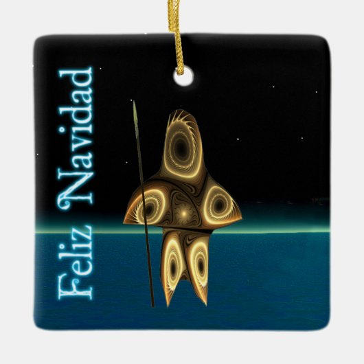 Feliz Navidad - Fraktal Inuit Hunter Keramikornament (Vorderseite)