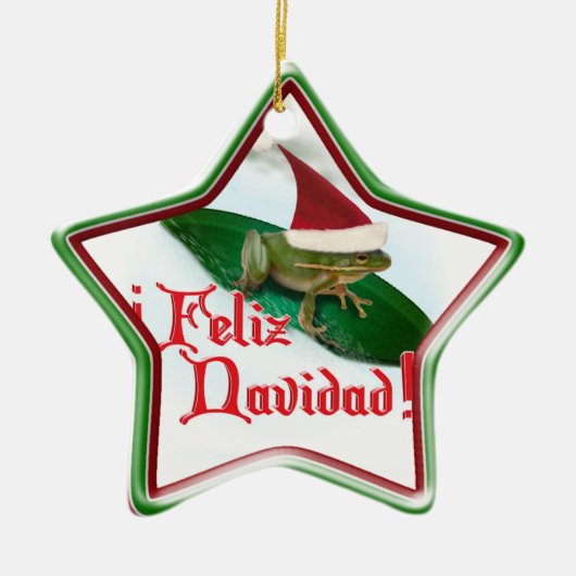 Feliz Navidad - Frog Dashing Through the Snow Keramik Ornament (Vorne)
