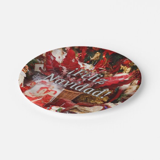 ¡Feliz Navidad! Frohe Weihnachten im spanischen WF Pappteller (Schrägansicht)