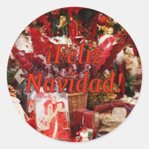 ¡ Feliz Navidad! Frohe Weihnachten in spanischem Runder Aufkleber