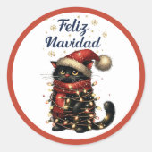 Feliz Navidad Funny Cat Runder Aufkleber (Vorderseite)