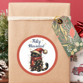 Feliz Navidad Funny Cat Runder Aufkleber