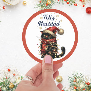 Feliz Navidad Funny Cat Runder Aufkleber