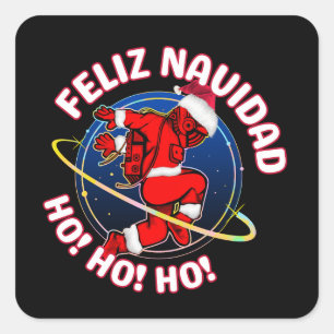 FELIZ NAVIDAD FUNNY SANTA ASTRONAUT QUADRATISCHER AUFKLEBER