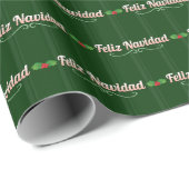 Feliz Navidad gestreifte Stechpalmen-Beeren Geschenkpapier (Rolleneckpunkt)